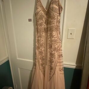 Xscape Gold Sequin Sleeveless V-Neck Gown